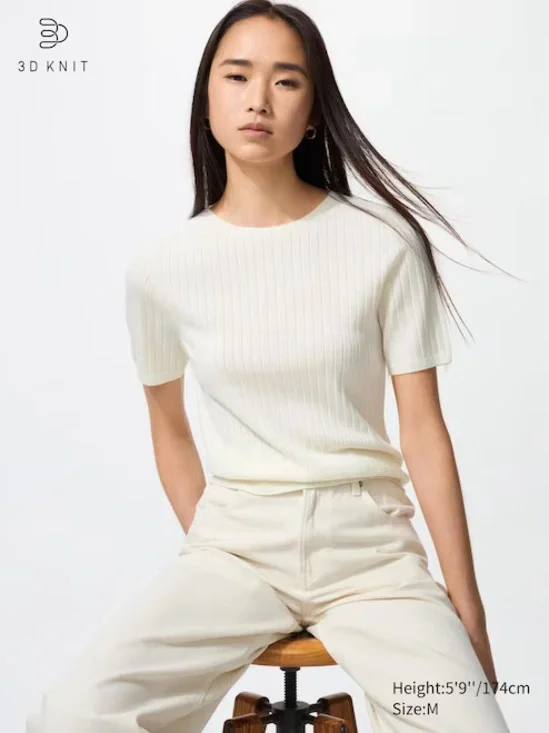 Uniqlo cream merino wool short sleeve sweater - Picture 2 of 11